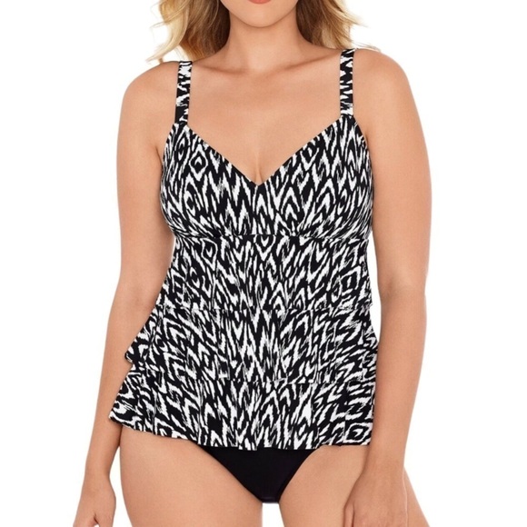 SWIM SOLUTIONS Women's Black Tiered Fauxkini One Piece Swimsuit